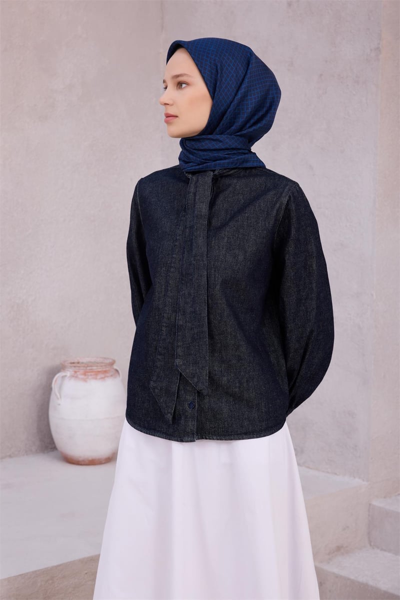{URUNSEO_TITLE} | BELLI | BELLİ İPEK EŞARP | BELLİ GEOMETİK DESEN İPEK EŞARP 4203D (TWILL) LACİVERT - 05