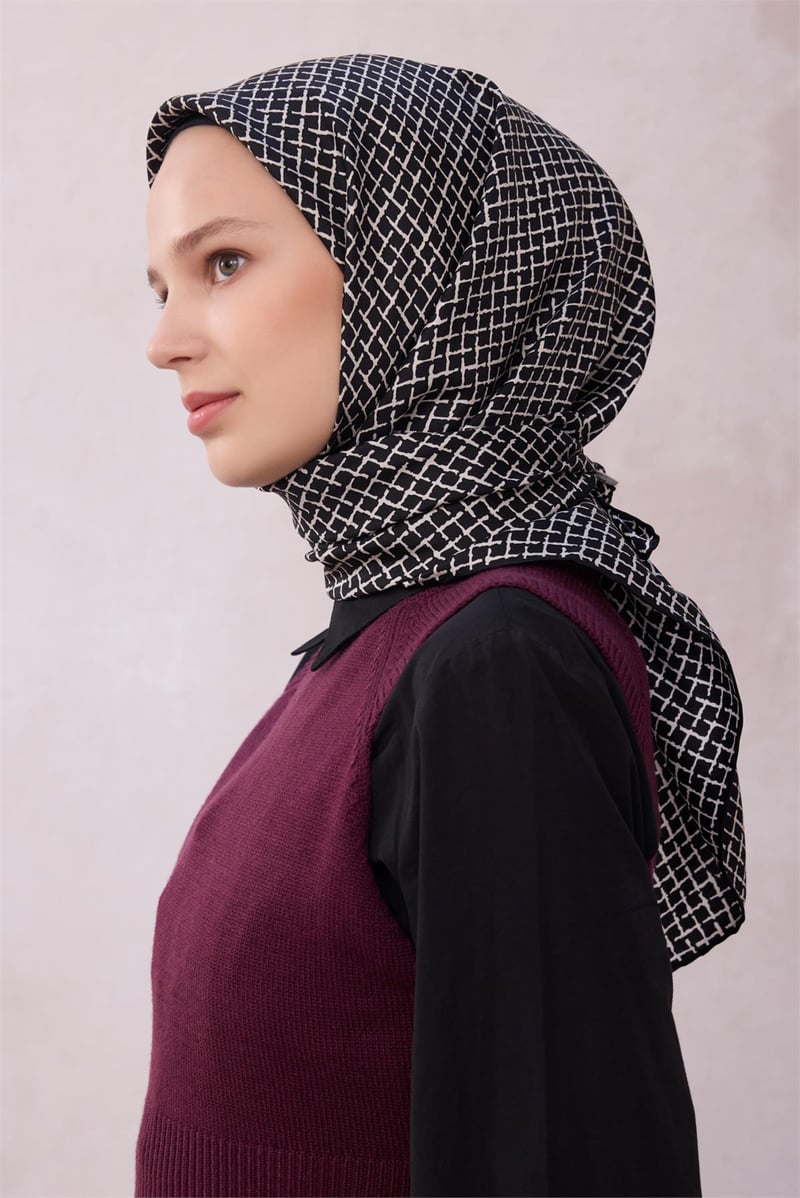 {URUNSEO_TITLE} | BELLI | BELLİ İPEK EŞARP | BELLİ GEOMETİK DESEN İPEK EŞARP 4203D (TWILL) SİYAH - 09