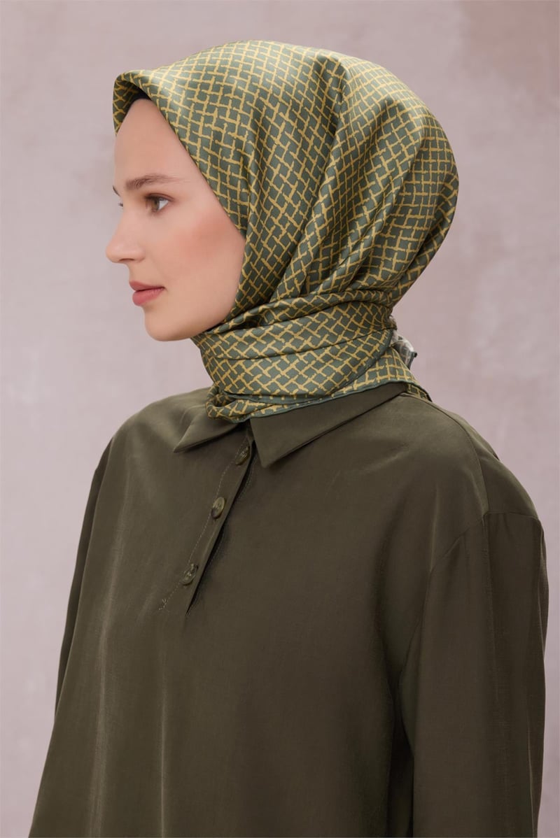 {URUNSEO_TITLE} | BELLI | BELLİ İPEK EŞARP | BELLİ GEOMETİK DESEN İPEK EŞARP 4203D (TWILL) HAKİ - 11