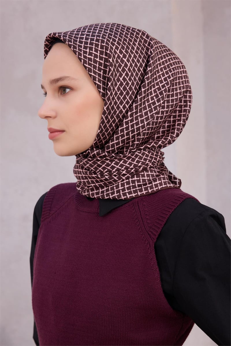 {URUNSEO_TITLE} | BELLI | BELLİ İPEK EŞARP | BELLİ GEOMETİK DESEN İPEK EŞARP 4203D (TWILL) KIZIL KAHVE - 03