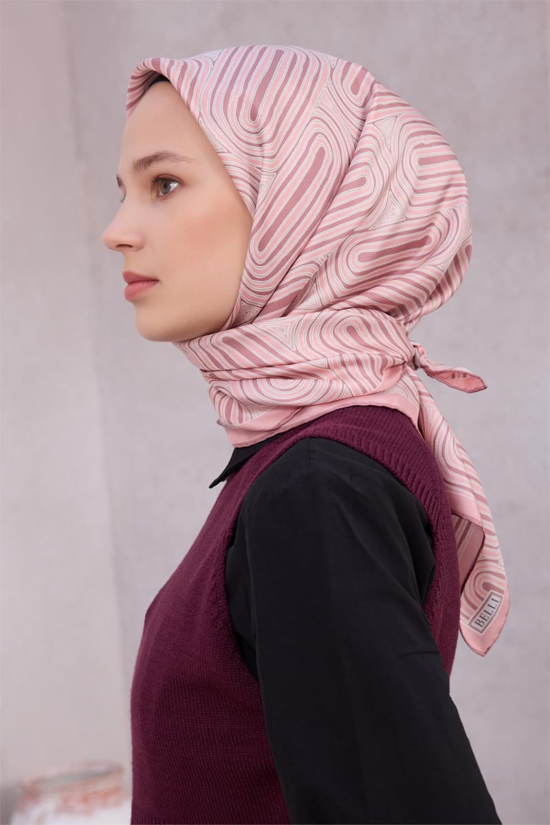 {URUNSEO_TITLE} | BELLI | BELLİ İPEK EŞARP | BELLİ GEOMETİK DESEN İPEK EŞARP 4209D (TWILL) PUDRA - 03
