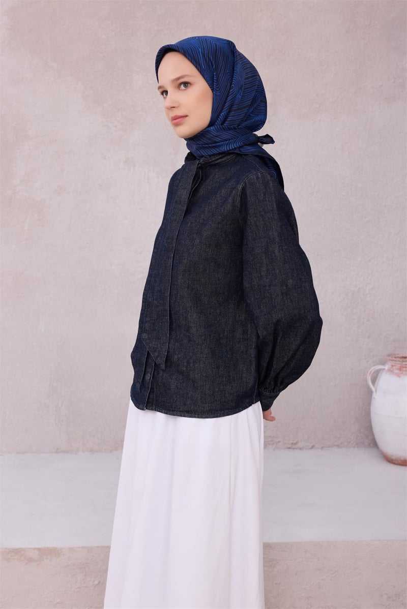 {URUNSEO_TITLE} | BELLI | BELLİ İPEK EŞARP | BELLİ GEOMETİK DESEN İPEK EŞARP 4209D (TWILL) LACİVERT - 53