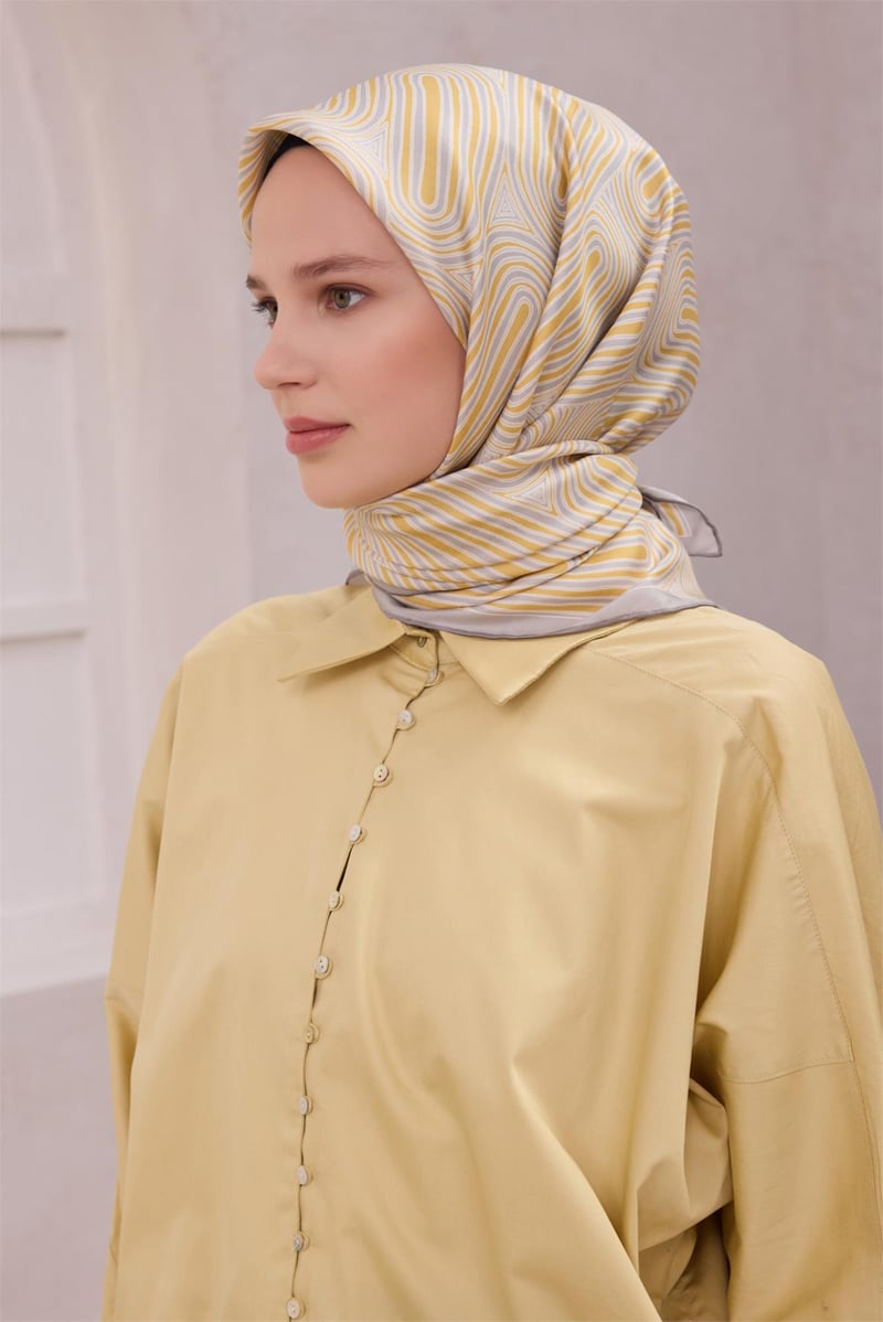 {URUNSEO_TITLE} | BELLI | BELLİ İPEK EŞARP | BELLİ GEOMETİK DESEN İPEK EŞARP 4209D (TWILL) SARI - 81