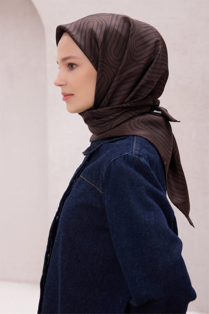 {URUNSEO_TITLE} | BELLI | BELLİ İPEK EŞARP | BELLİ GEOMETİK DESEN İPEK EŞARP 4209D (TWILL) KAHVE - 57