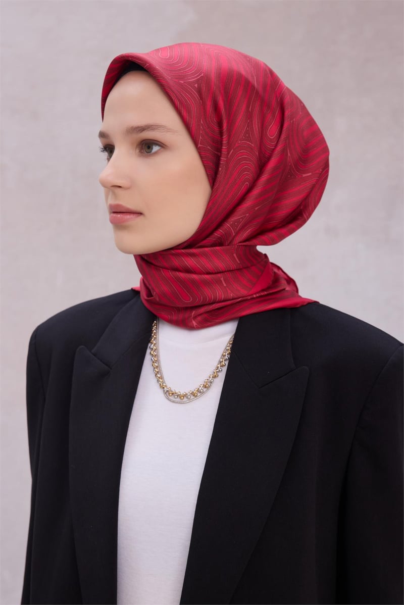 {URUNSEO_TITLE} | BELLI | BELLİ İPEK EŞARP | BELLİ GEOMETİK DESEN İPEK EŞARP 4209D (TWILL) BORDO - 50