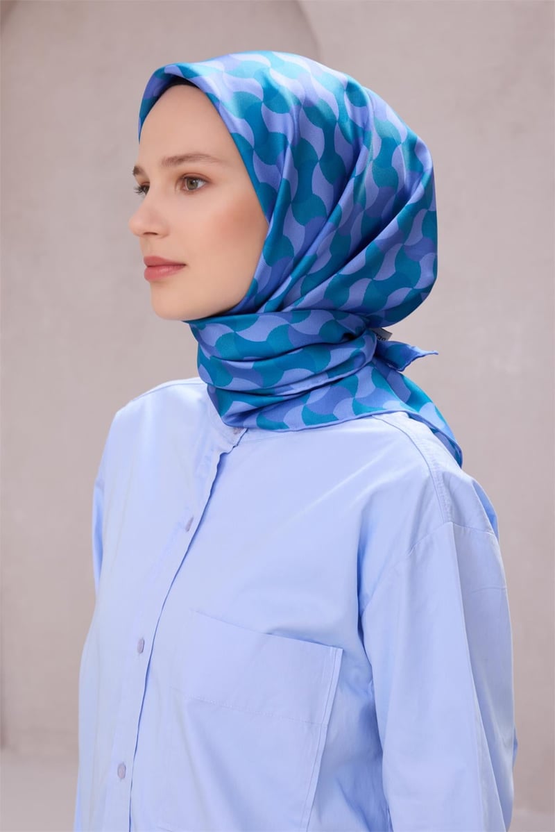 {URUNSEO_TITLE} | BELLI | BELLİ İPEK EŞARP | BELLİ GEOMETİK DESEN İPEK EŞARP 4211D (TWILL) MAVİ - 33