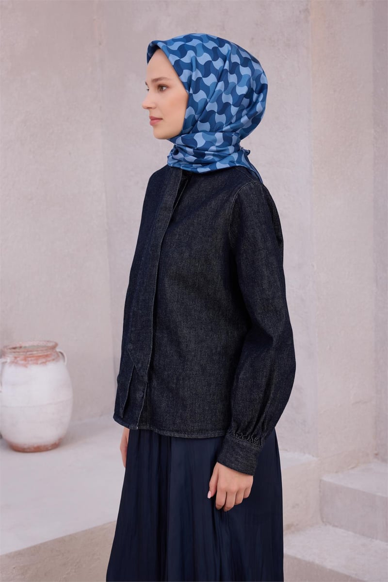 {URUNSEO_TITLE} | BELLI | BELLİ İPEK EŞARP | BELLİ GEOMETİK DESEN İPEK EŞARP 4211D (TWILL) LACİVERT - 06