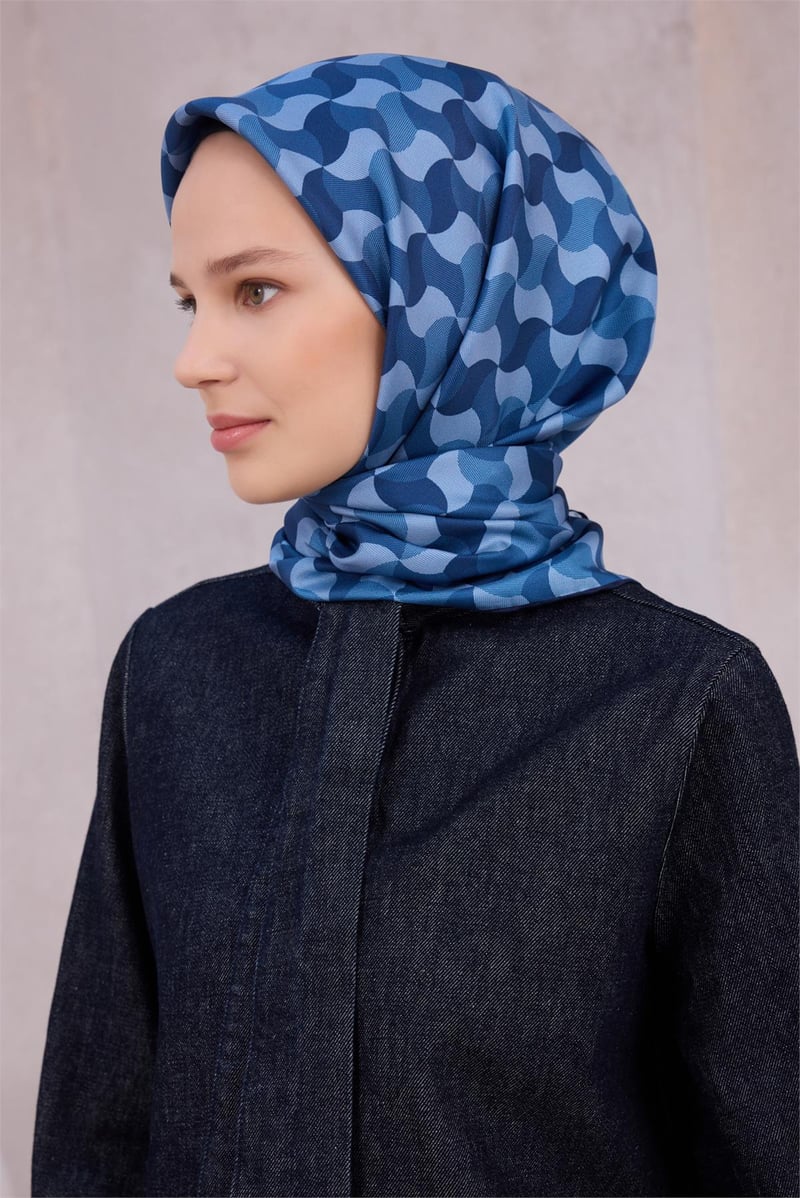 {URUNSEO_TITLE} | BELLI | BELLİ İPEK EŞARP | BELLİ GEOMETİK DESEN İPEK EŞARP 4211D (TWILL) LACİVERT - 06