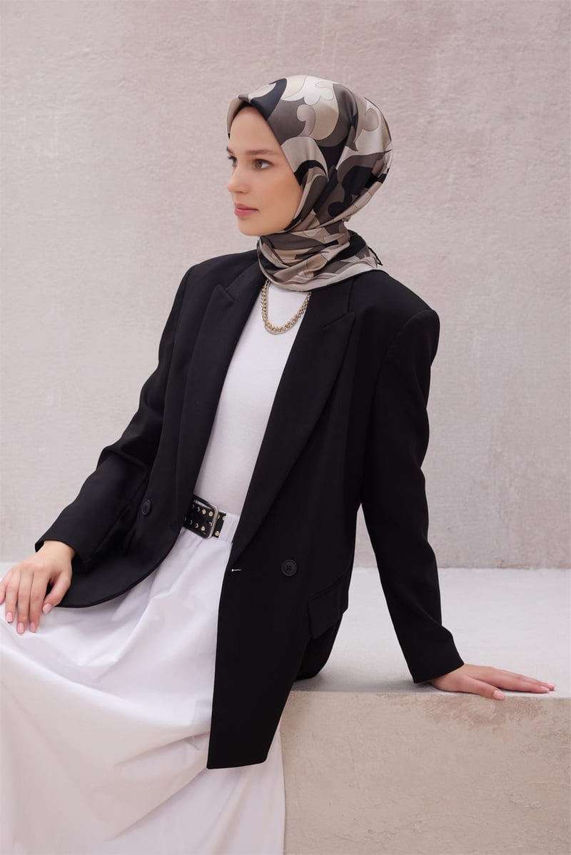 {URUNSEO_TITLE} | BELLI | BELLİ İPEK EŞARP | BELLİ GEOMETİK DESEN İPEK EŞARP 4213D (TWILL) SİYAH - 12