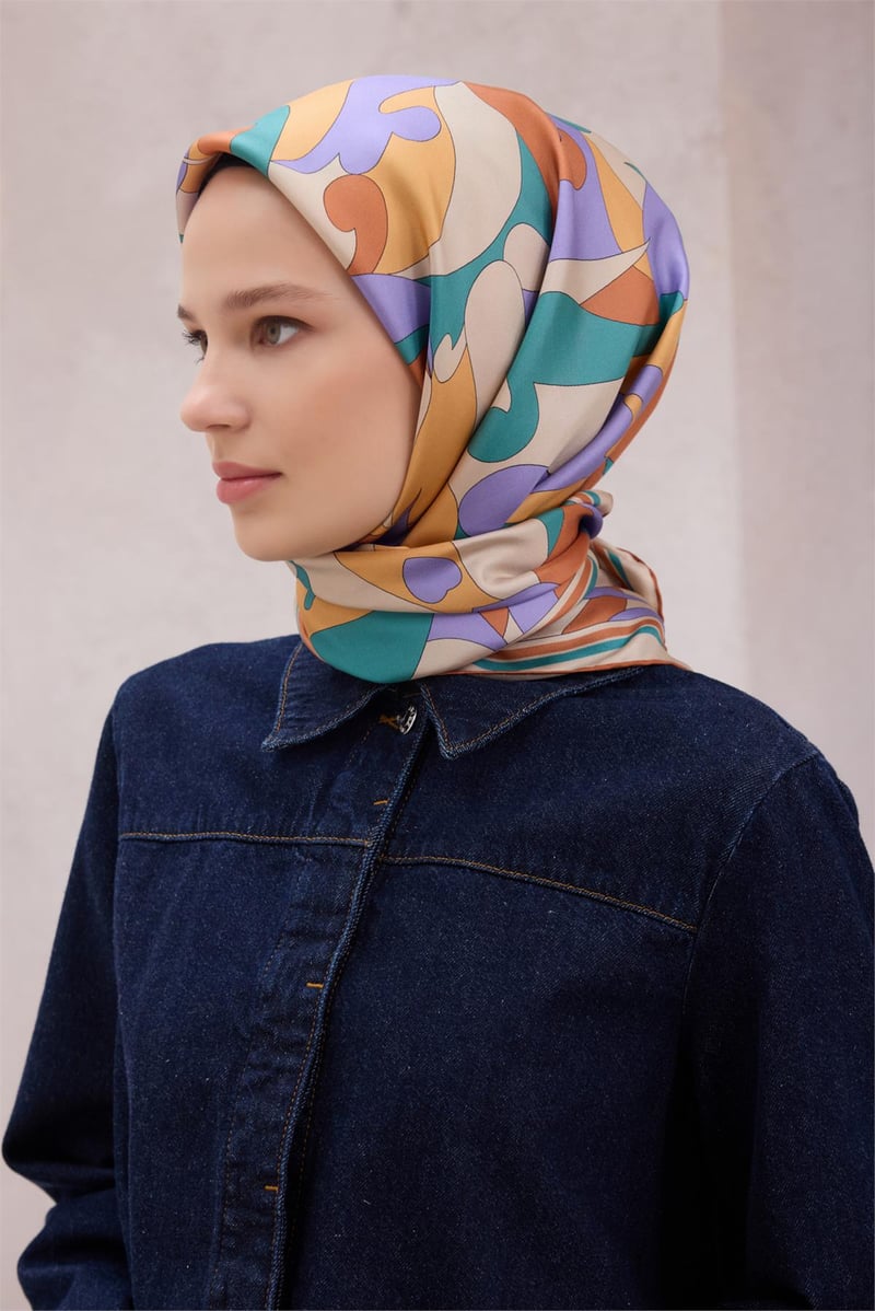 {URUNSEO_TITLE} | BELLI | BELLİ İPEK EŞARP | BELLİ GEOMETİK DESEN İPEK EŞARP 4213D (TWILL) KİREMİT - 02