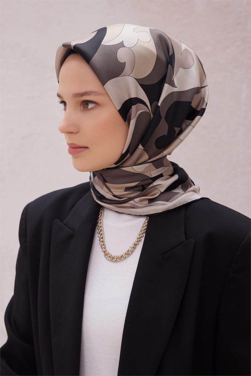 {URUNSEO_TITLE} | BELLI | BELLİ İPEK EŞARP | BELLİ GEOMETİK DESEN İPEK EŞARP 4213D (TWILL) SİYAH - 12