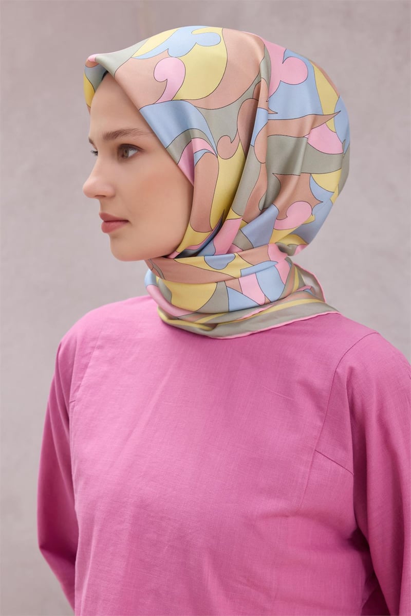 {URUNSEO_TITLE} | BELLI | BELLİ İPEK EŞARP | BELLİ GEOMETİK DESEN İPEK EŞARP 4213D (TWILL) PUDRA - 50