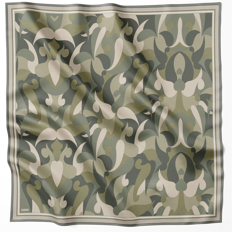 BELLİ GEOMETİK DESEN İPEK EŞARP 4213D (TWILL) HAKİ - 33