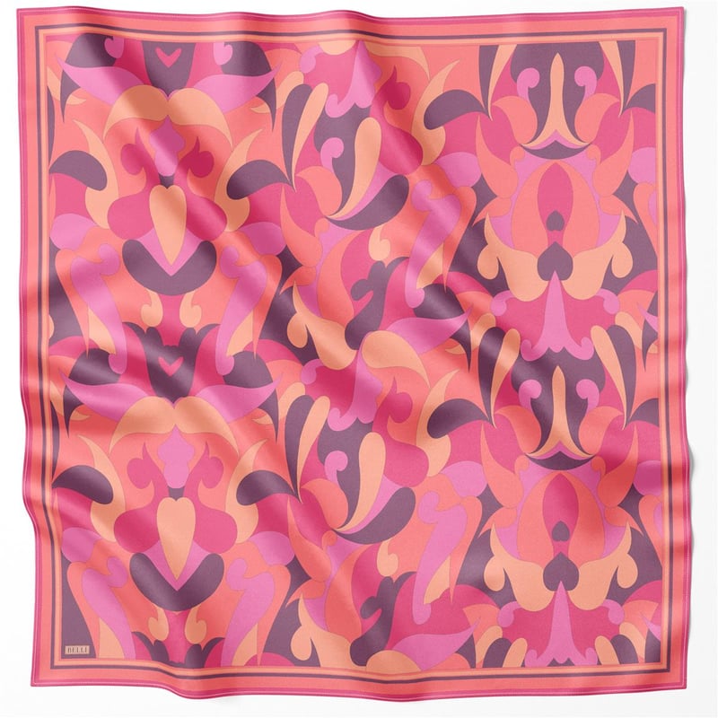 BELLİ GEOMETİK DESEN İPEK EŞARP 4213D (TWILL) PEMBE - 81