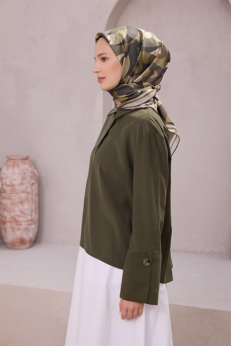 {URUNSEO_TITLE} | BELLI | BELLİ İPEK EŞARP | BELLİ GEOMETİK DESEN İPEK EŞARP 4213D (TWILL) HAKİ - 33