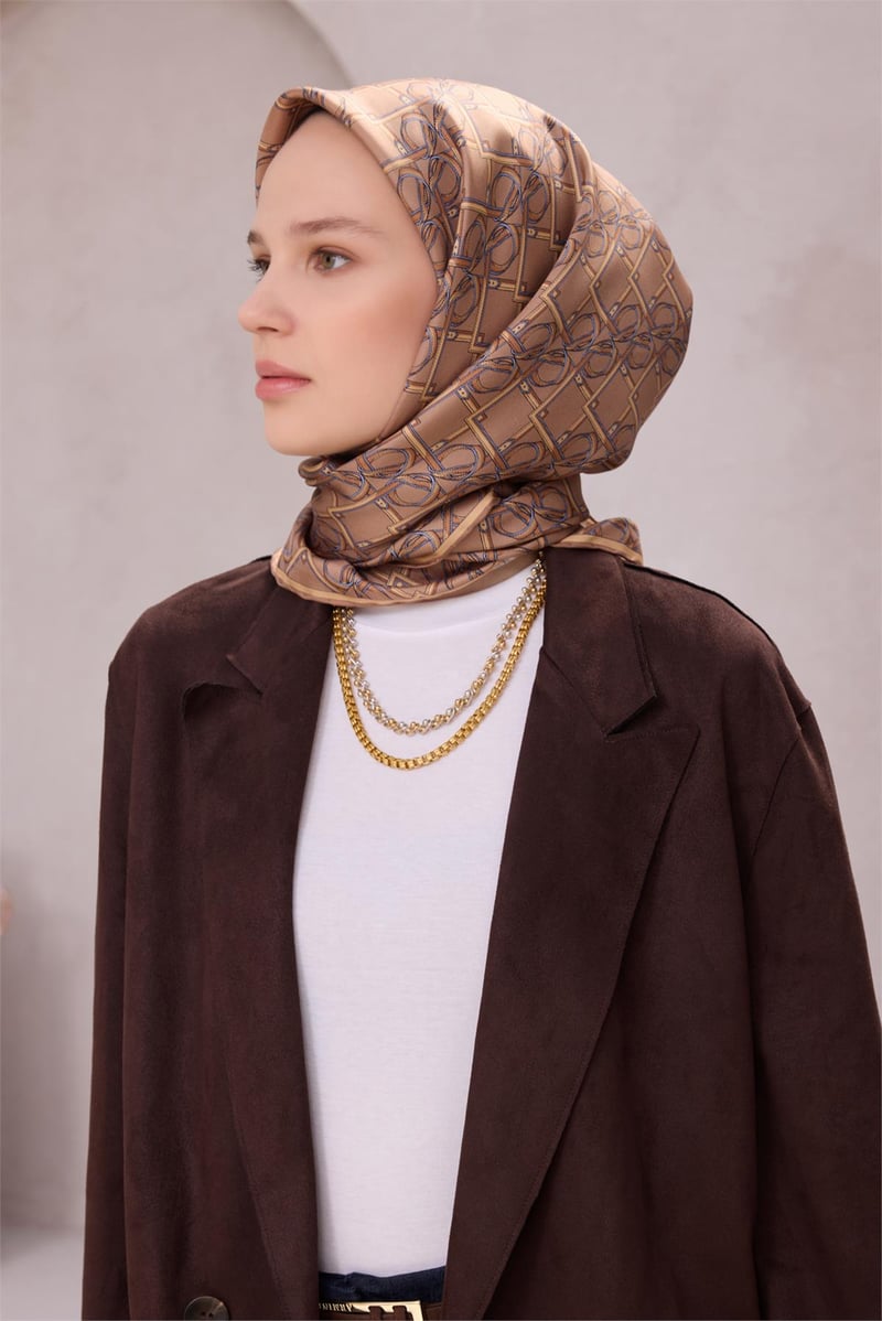 {URUNSEO_TITLE} | BELLI | BELLİ İPEK EŞARP | BELLİ GEOMETİK DESEN İPEK EŞARP 4214D (TWILL) SÜTLÜ KAHVE - 05