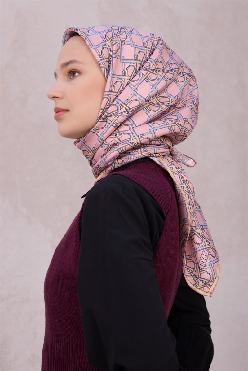 {URUNSEO_TITLE} | BELLI | BELLİ İPEK EŞARP | BELLİ GEOMETİK DESEN İPEK EŞARP 4214D (TWILL) PUDRA - 07