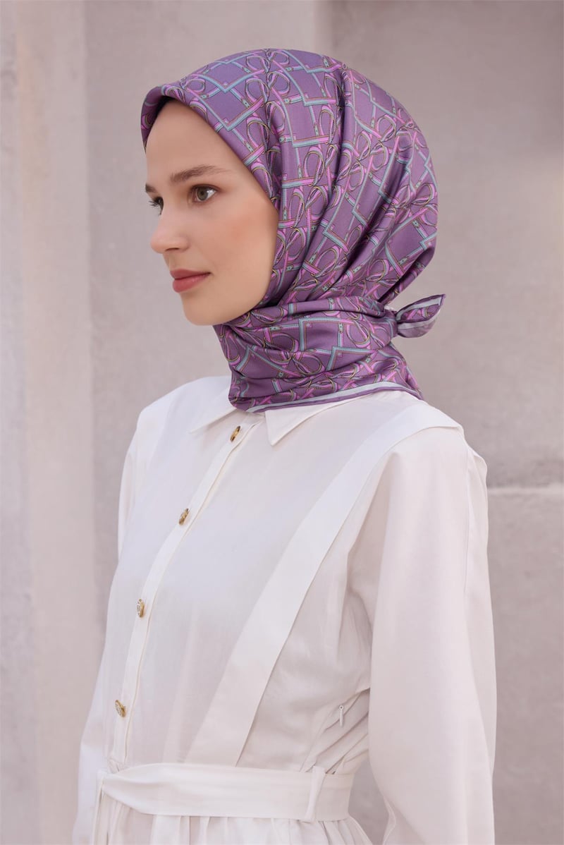{URUNSEO_TITLE} | BELLI | BELLİ İPEK EŞARP | BELLİ GEOMETİK DESEN İPEK EŞARP 4214D (TWILL) LİLA - 34
