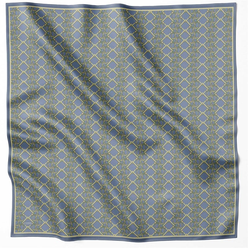 BELLİ GEOMETİK DESEN İPEK EŞARP 4214D (TWILL) MAVİ YEŞİL - 02