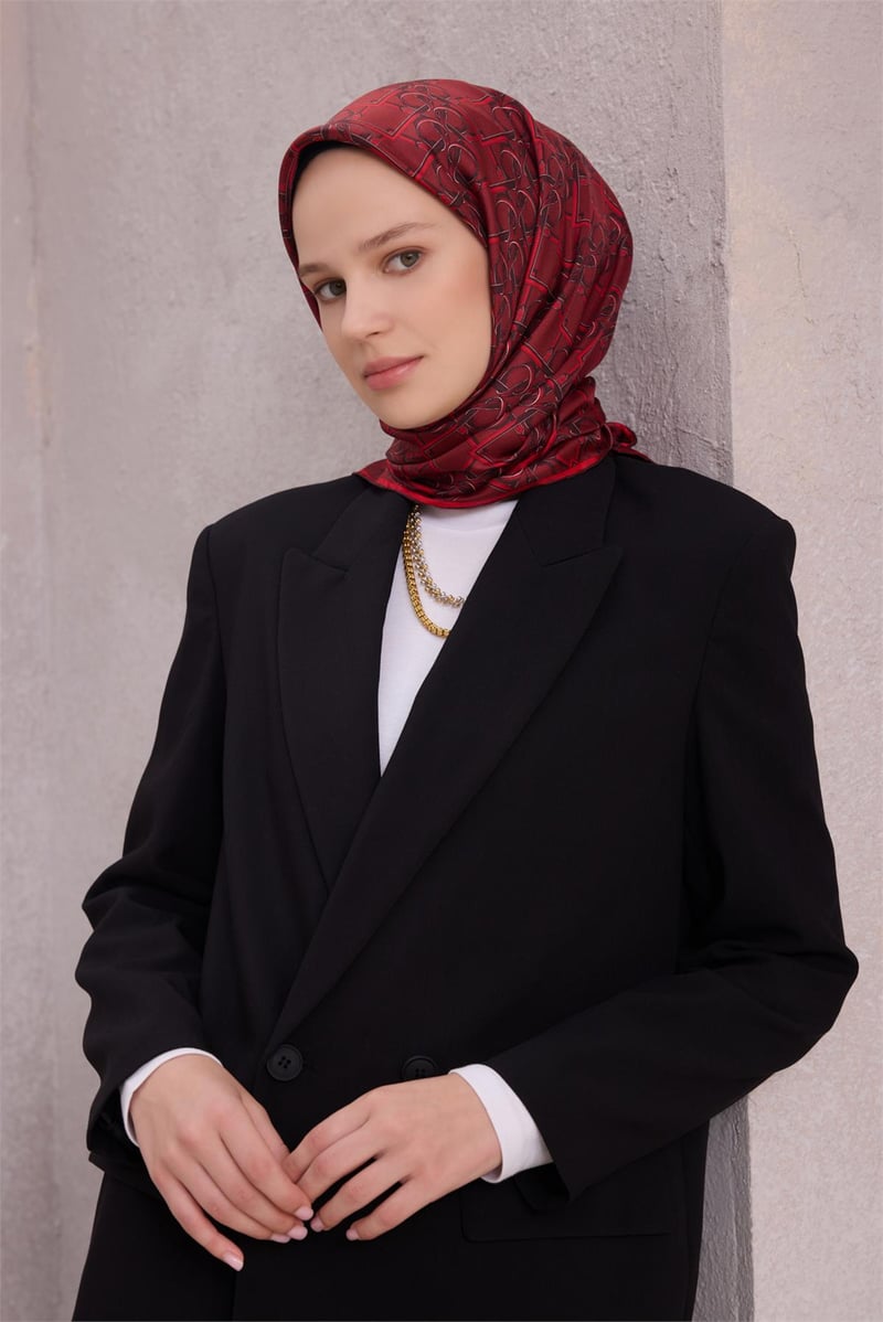 {URUNSEO_TITLE} | BELLI | BELLİ İPEK EŞARP | BELLİ GEOMETİK DESEN İPEK EŞARP 4214D (TWILL) BORDO - 31