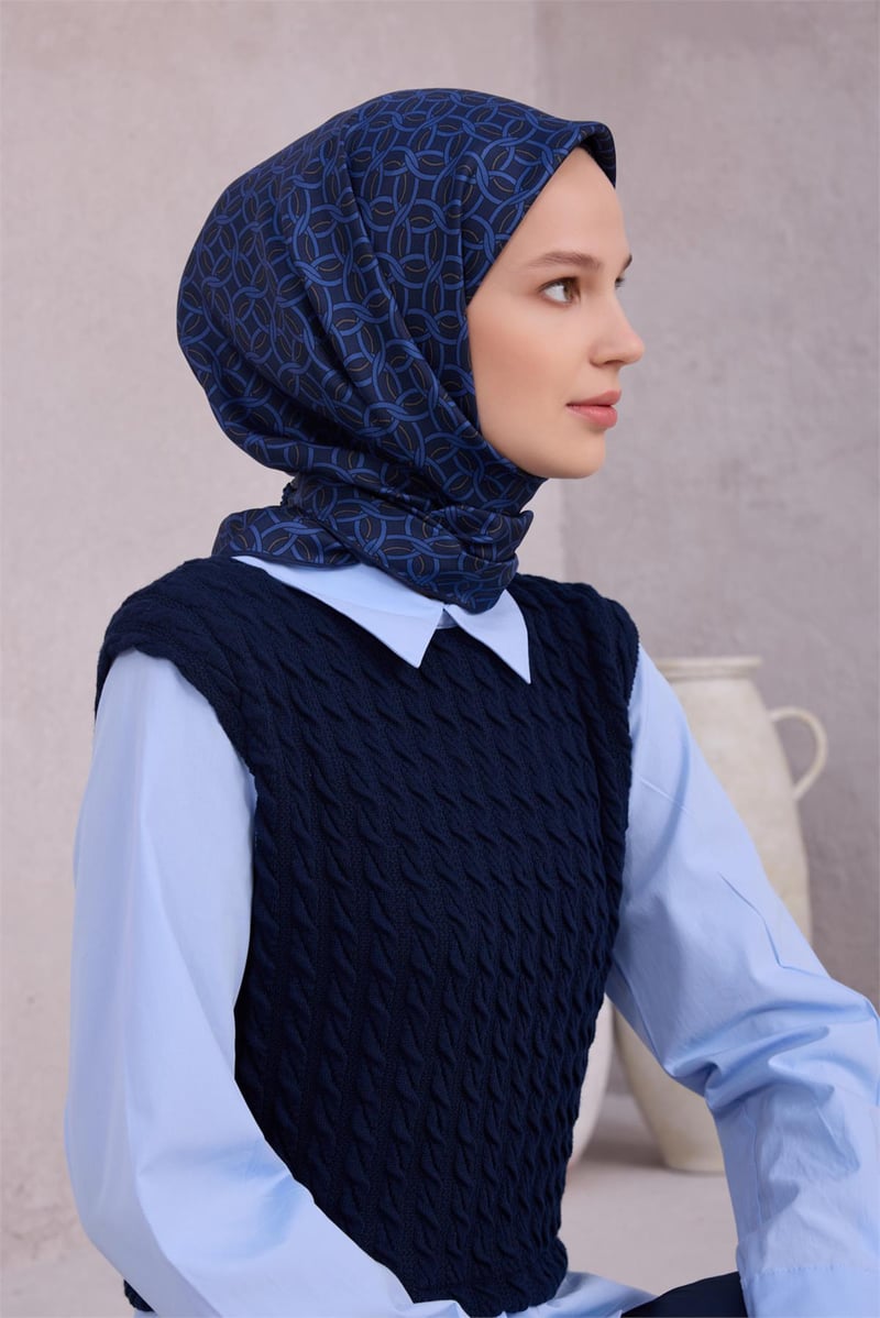 {URUNSEO_TITLE} | BELLI | BELLİ İPEK EŞARP | BELLİ GEOMETİK DESEN İPEK EŞARP 4215D (TWILL) LACİVERT - 60