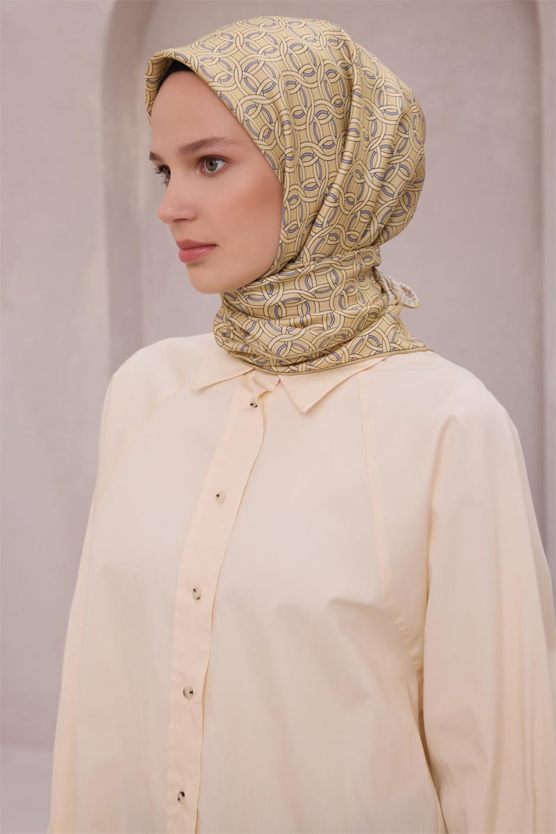 {URUNSEO_TITLE} | BELLI | BELLİ İPEK EŞARP | BELLİ GEOMETİK DESEN İPEK EŞARP 4215D (TWILL) SARI - 03