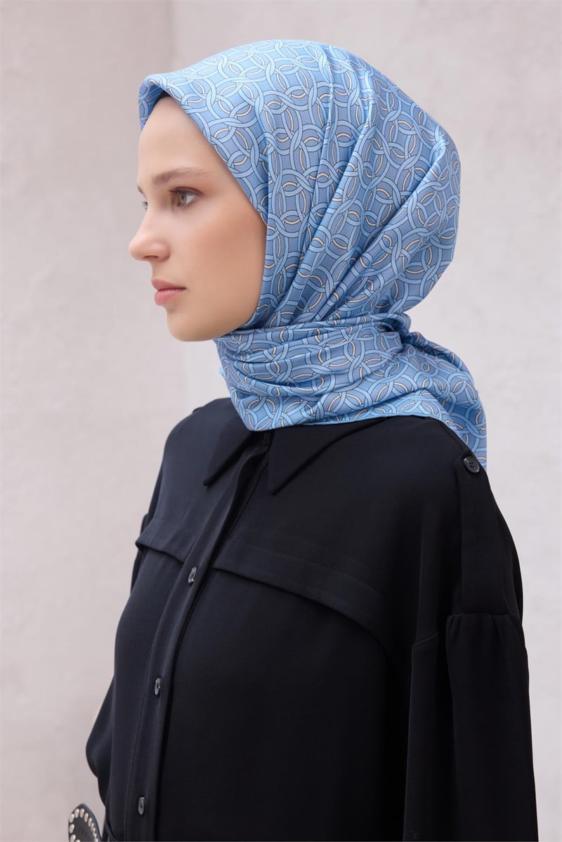 {URUNSEO_TITLE} | BELLI | BELLİ İPEK EŞARP | BELLİ GEOMETİK DESEN İPEK EŞARP 4215D (TWILL) İNDİGO - 08