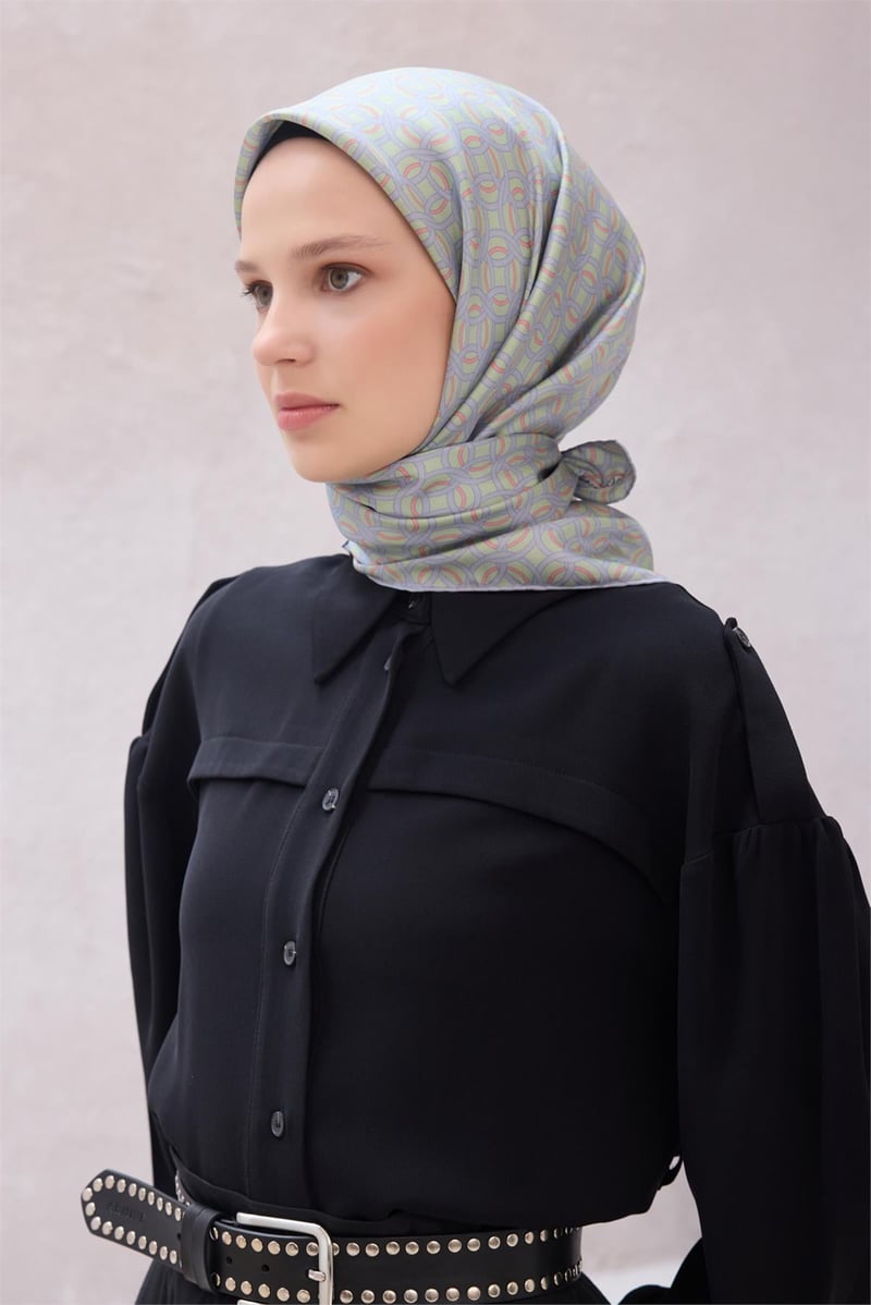 {URUNSEO_TITLE} | BELLI | BELLİ İPEK EŞARP | BELLİ GEOMETİK DESEN İPEK EŞARP 4215D (TWILL) MİNT - 63