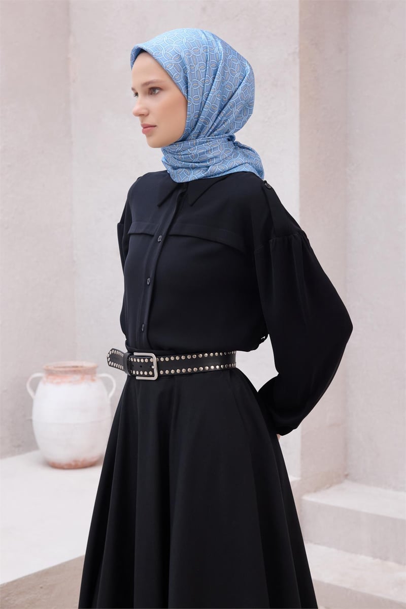 {URUNSEO_TITLE} | BELLI | BELLİ İPEK EŞARP | BELLİ GEOMETİK DESEN İPEK EŞARP 4215D (TWILL) İNDİGO - 08