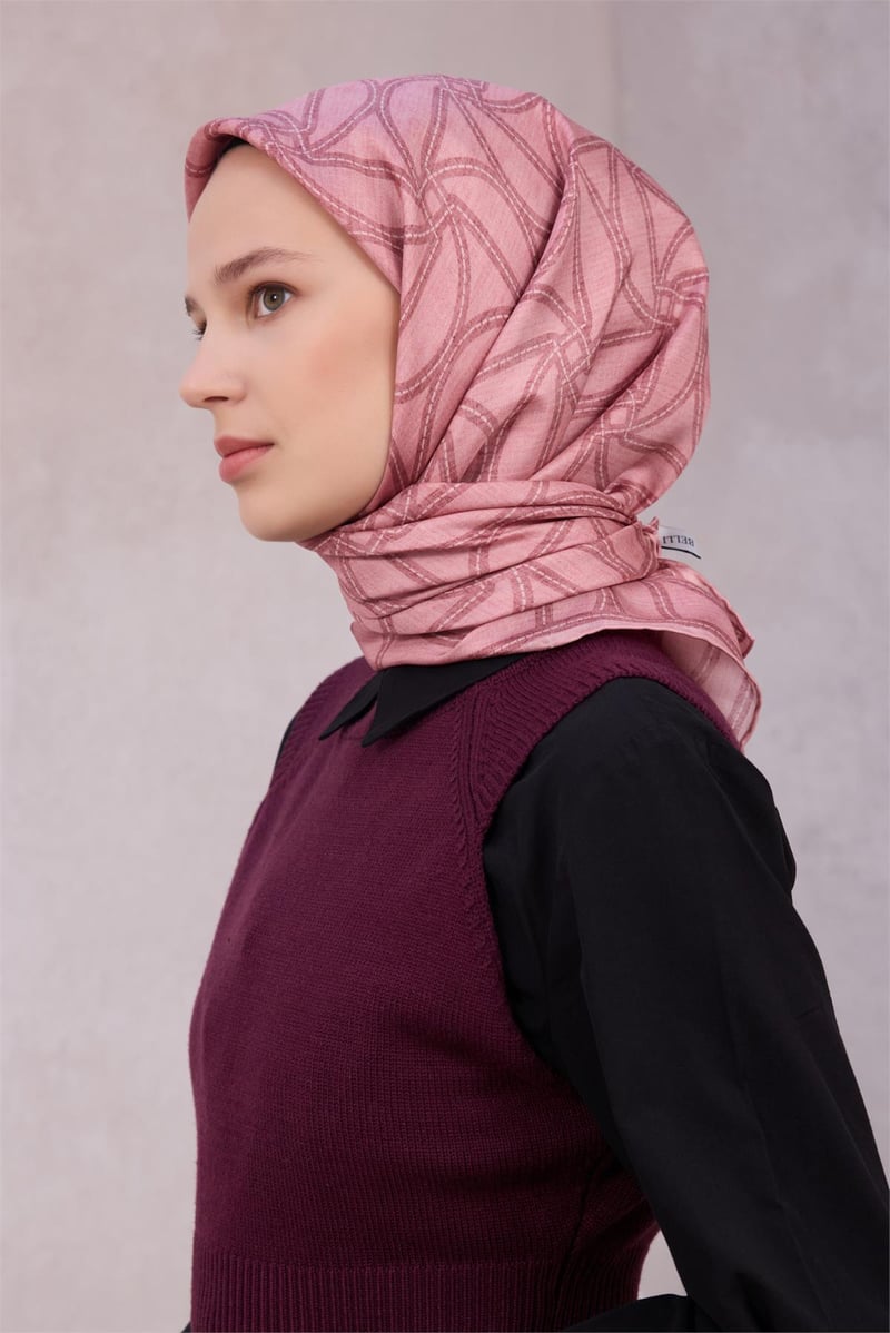 {URUNSEO_TITLE} | BELLI | BELLİ İPEK EŞARP | BELLİ GEOMETİK DESEN İPEK EŞARP 4221D (TWILL) PUDRA - 85