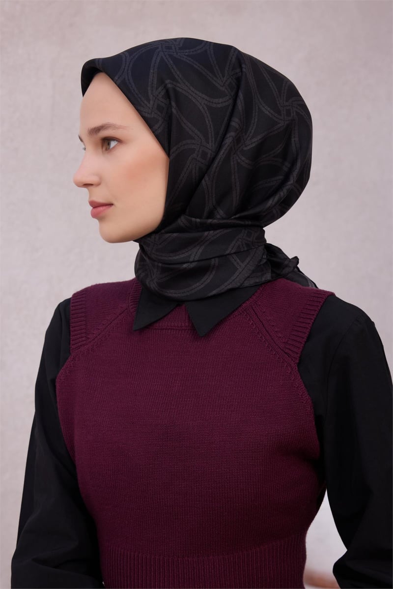 {URUNSEO_TITLE} | BELLI | BELLİ İPEK EŞARP | BELLİ GEOMETİK DESEN İPEK EŞARP 4221D (TWILL) SİYAH - 57