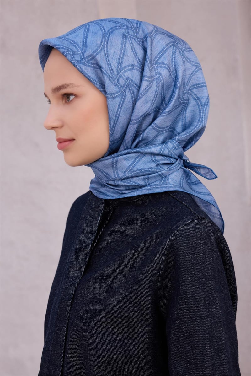 {URUNSEO_TITLE} | BELLI | BELLİ İPEK EŞARP | BELLİ GEOMETİK DESEN İPEK EŞARP 4221D (TWILL) MAVİ - 82