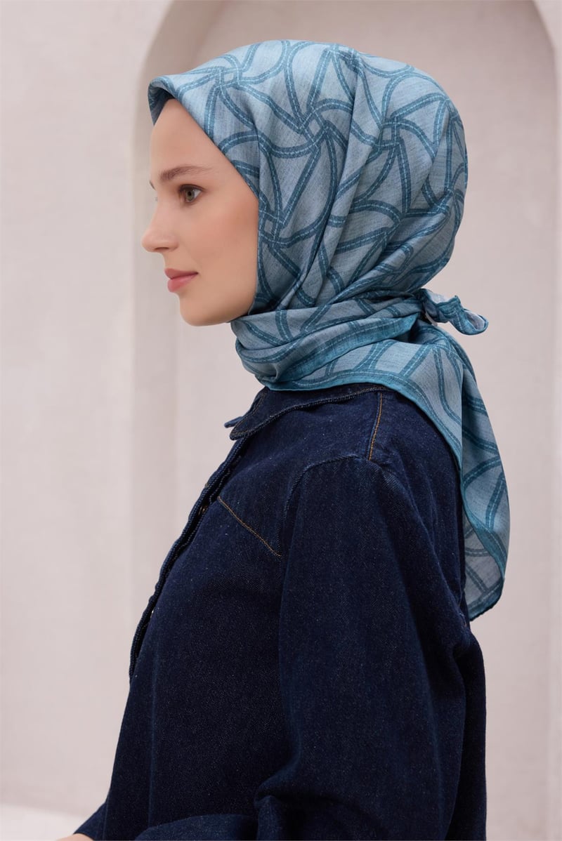 {URUNSEO_TITLE} | BELLI | BELLİ İPEK EŞARP | BELLİ GEOMETİK DESEN İPEK EŞARP 4221D (TWILL) PETROL - 80