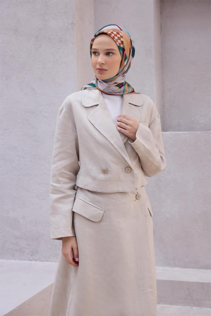 {URUNSEO_TITLE} | BELLI | POLYESTER EŞARP | BELLİ GEOMETRİK DESEN NOVA BEJ EŞARP 1010