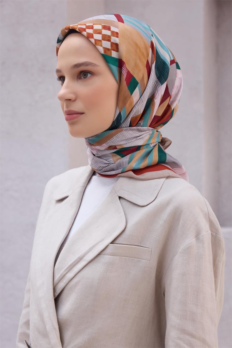 {URUNSEO_TITLE} | BELLI | POLYESTER EŞARP | BELLİ GEOMETRİK DESEN NOVA BEJ EŞARP 1010