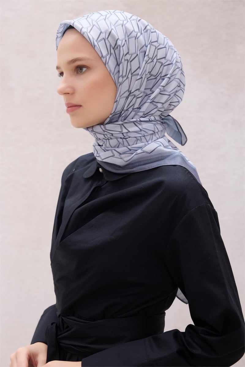 {URUNSEO_TITLE} | BELLI | POLYESTER EŞARP | BELLİ GEOMETRİK DESEN NOVA GRİ EŞARP 1014