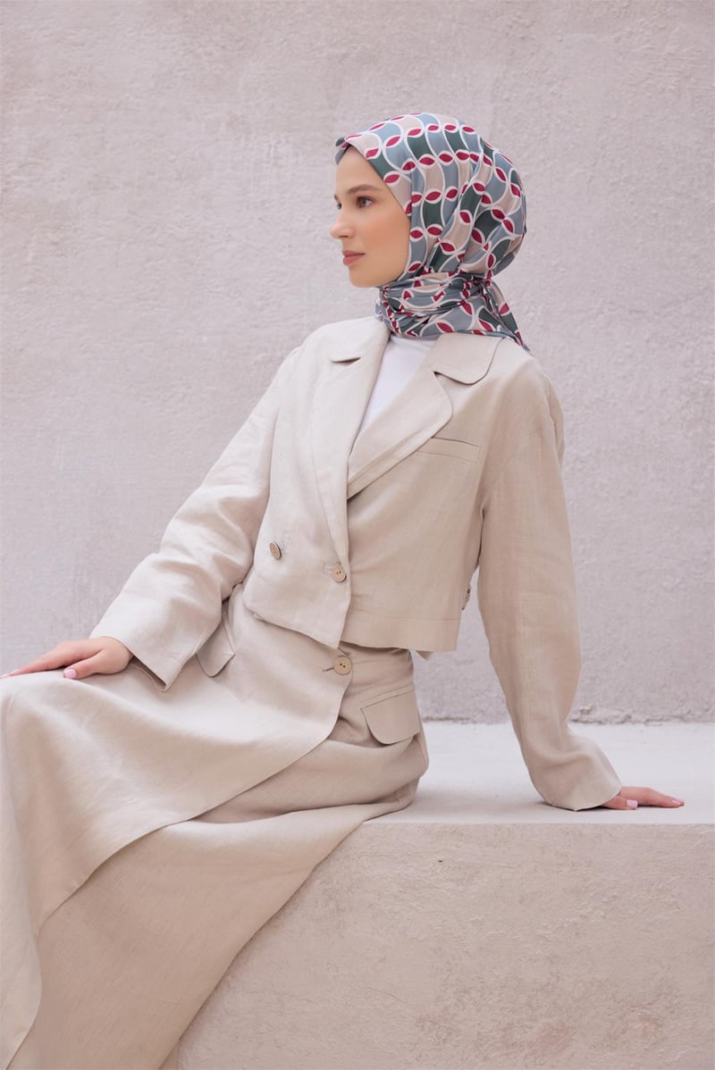 {URUNSEO_TITLE} | BELLI | POLYESTER EŞARP | BELLİ GEOMETRİK DESEN NOVA HAKİ EŞARP 1001