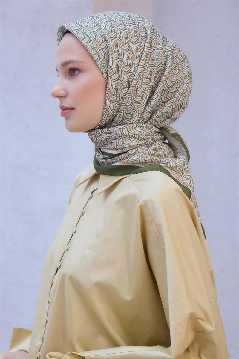 {URUNSEO_TITLE} | BELLI | POLYESTER EŞARP | BELLİ GEOMETRİK DESEN NOVA HAKİ EŞARP 1007