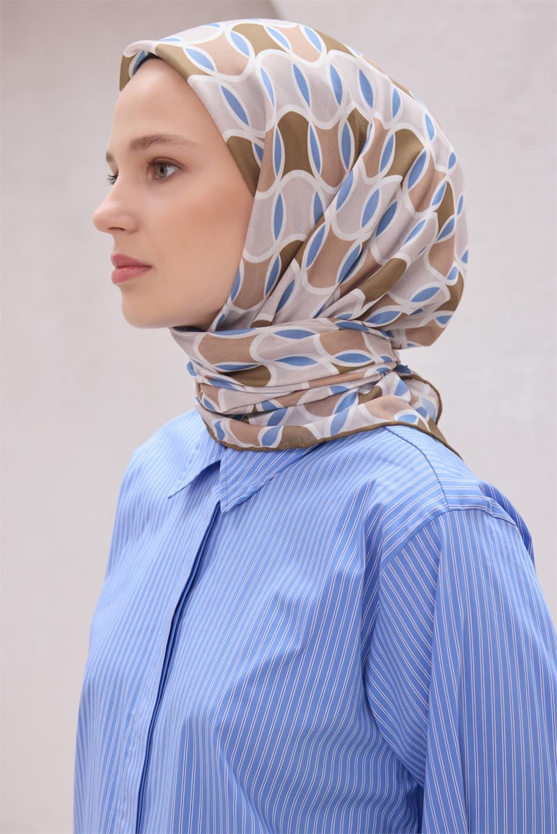 {URUNSEO_TITLE} | BELLI | POLYESTER EŞARP | BELLİ GEOMETRİK DESEN NOVA KAHVE - BEJ EŞARP 1001