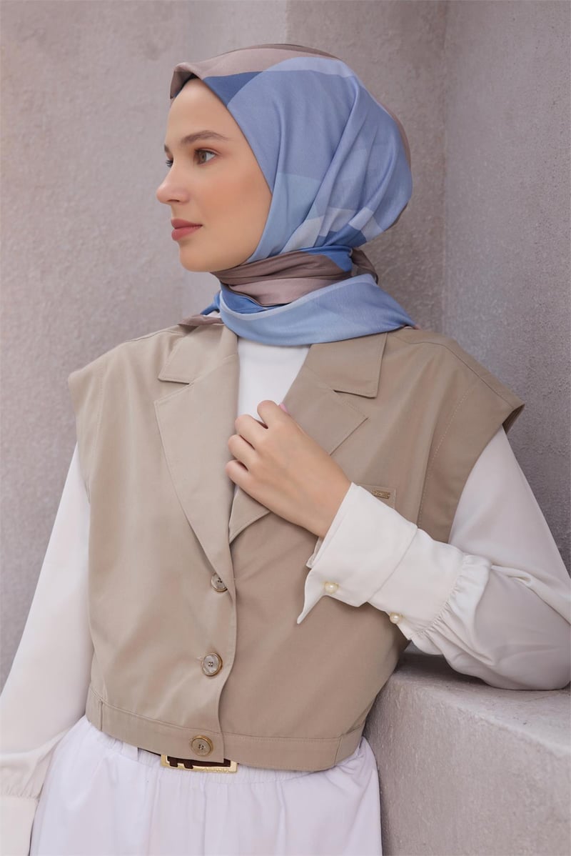 {URUNSEO_TITLE} | BELLI | POLYESTER EŞARP | BELLİ GEOMETRİK DESEN NOVA KAHVE EŞARP 1015