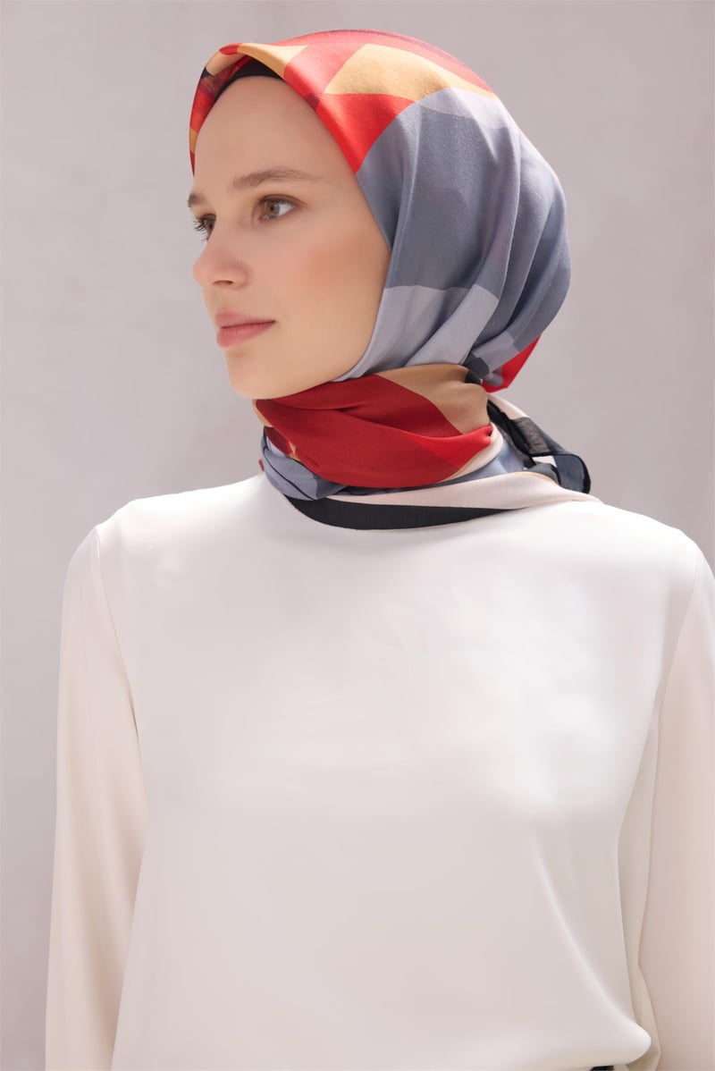 {URUNSEO_TITLE} | BELLI | POLYESTER EŞARP | BELLİ GEOMETRİK DESEN NOVA KIRMIZI EŞARP 1015