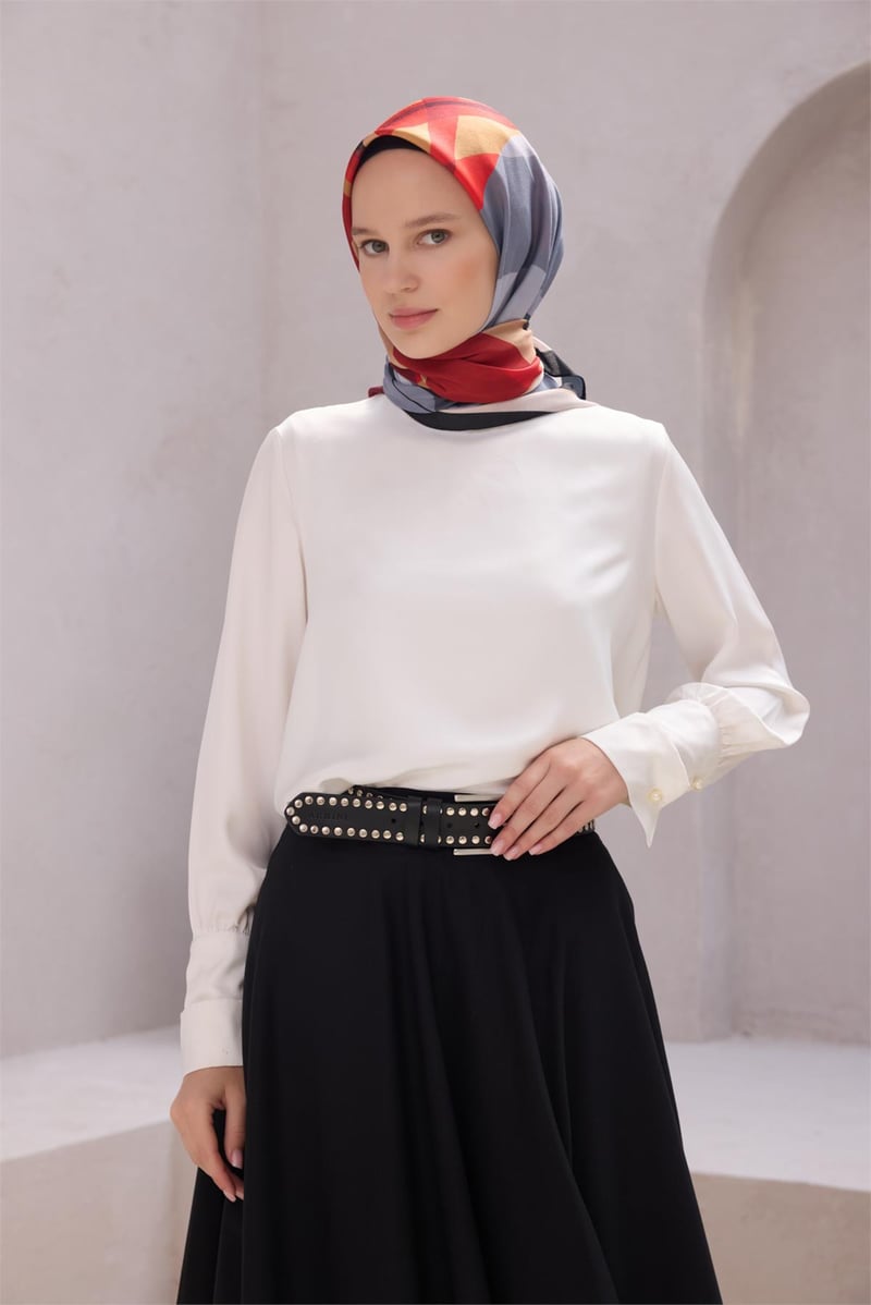 {URUNSEO_TITLE} | BELLI | POLYESTER EŞARP | BELLİ GEOMETRİK DESEN NOVA KIRMIZI EŞARP 1015