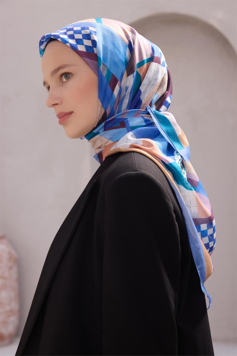 {URUNSEO_TITLE} | BELLI | POLYESTER EŞARP | BELLİ GEOMETRİK DESEN NOVA MAVİ EŞARP 1010
