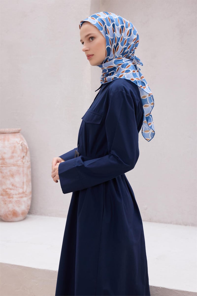 {URUNSEO_TITLE} | BELLI | POLYESTER EŞARP | BELLİ GEOMETRİK DESEN NOVA MAVİ - LACİVERT EŞARP 1001
