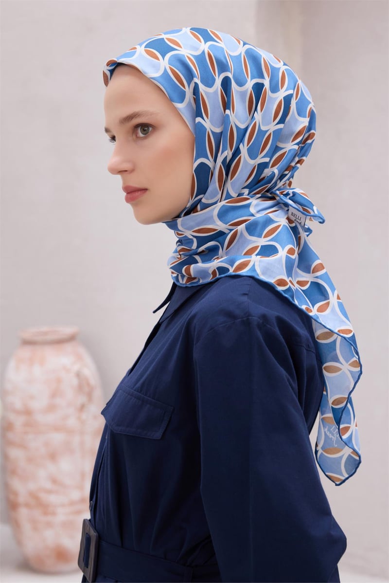 {URUNSEO_TITLE} | BELLI | POLYESTER EŞARP | BELLİ GEOMETRİK DESEN NOVA MAVİ - LACİVERT EŞARP 1001