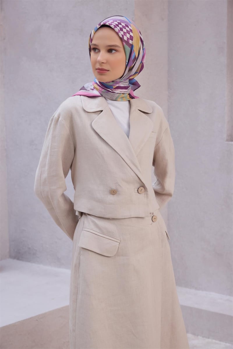 {URUNSEO_TITLE} | BELLI | POLYESTER EŞARP | BELLİ GEOMETRİK DESEN NOVA MOR EŞARP 1010