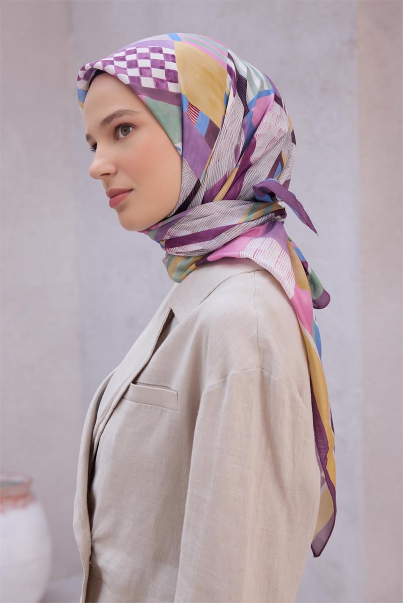 {URUNSEO_TITLE} | BELLI | POLYESTER EŞARP | BELLİ GEOMETRİK DESEN NOVA MOR EŞARP 1010