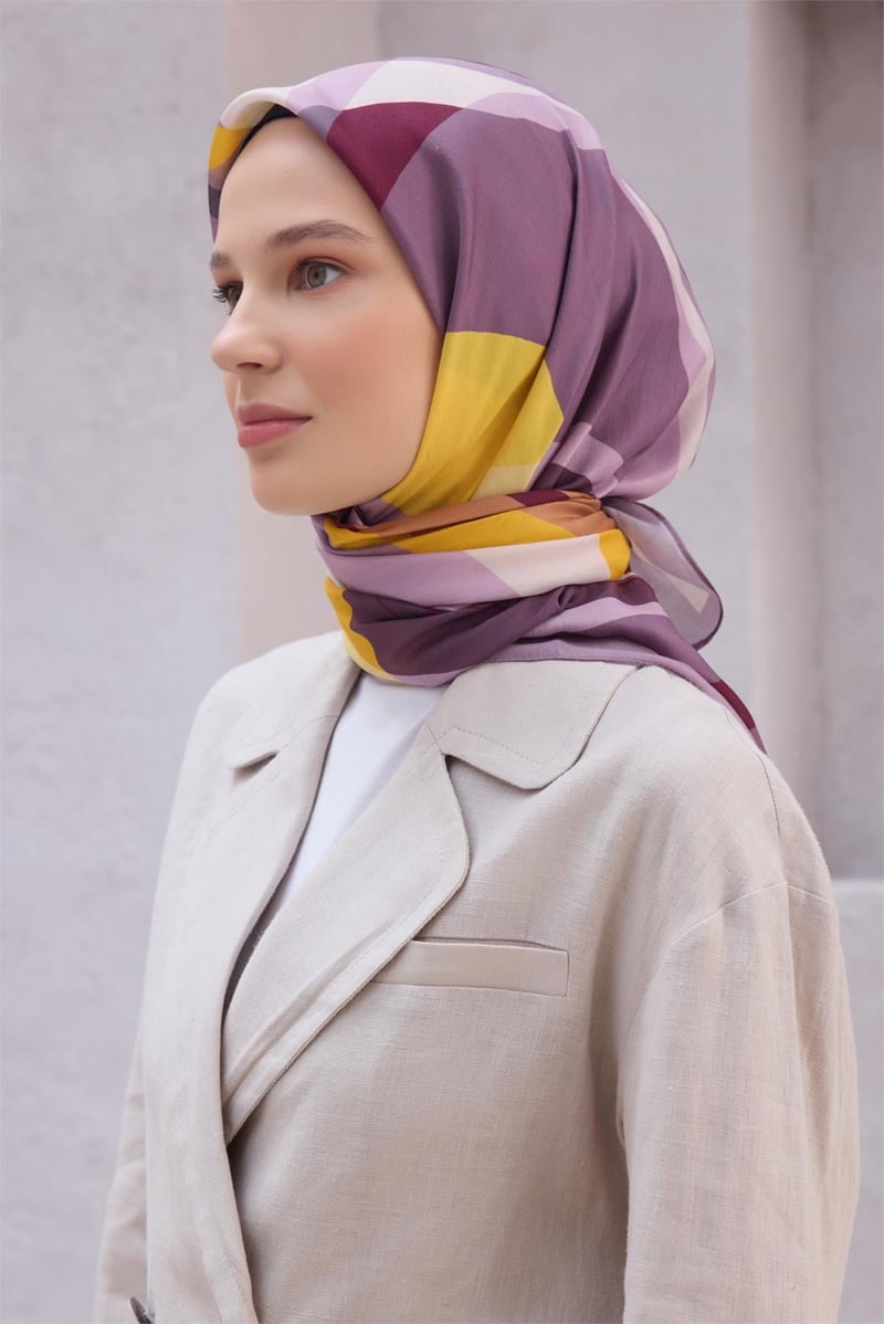{URUNSEO_TITLE} | BELLI | POLYESTER EŞARP | BELLİ GEOMETRİK DESEN NOVA MOR EŞARP 1015