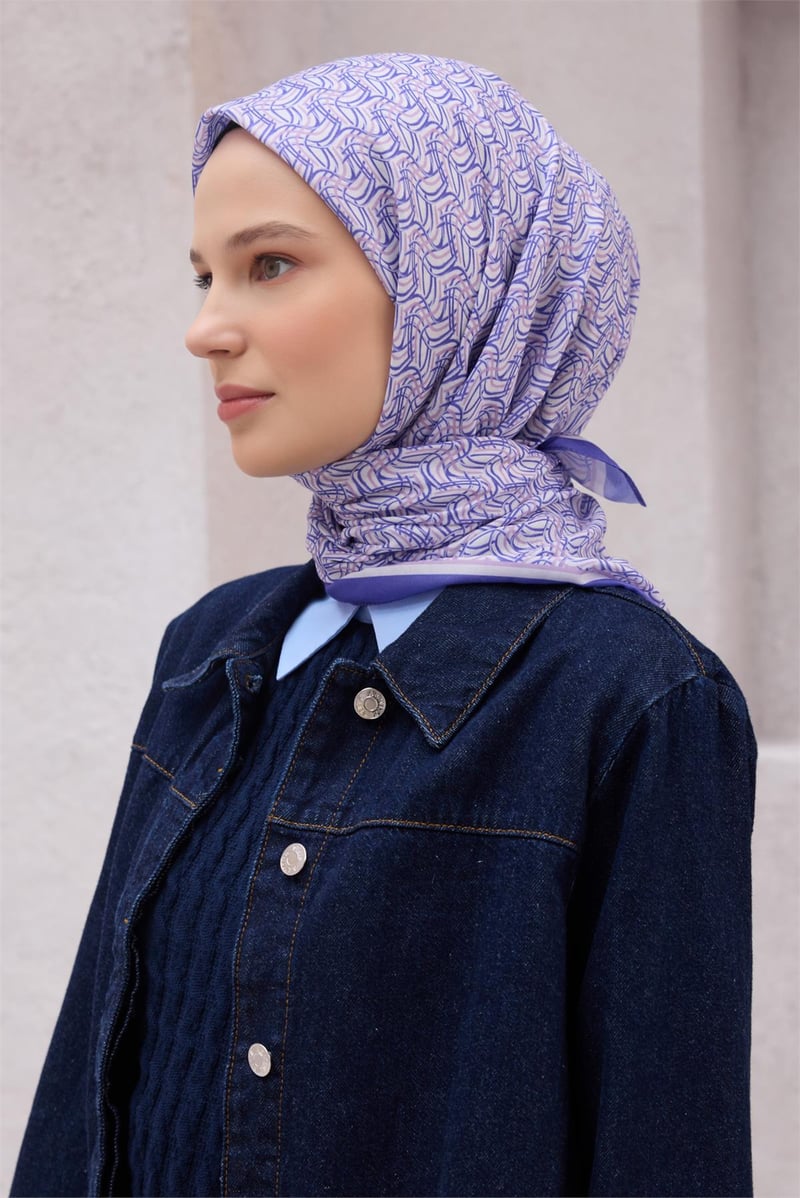 {URUNSEO_TITLE} | BELLI | POLYESTER EŞARP | BELLİ GEOMETRİK DESEN NOVA MOR EŞARP 1007