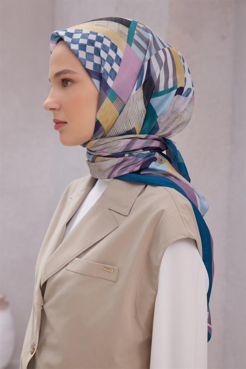 {URUNSEO_TITLE} | BELLI | POLYESTER EŞARP | BELLİ GEOMETRİK DESEN NOVA PETROL EŞARP 1010